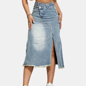 Split High Waist Denim Skirt